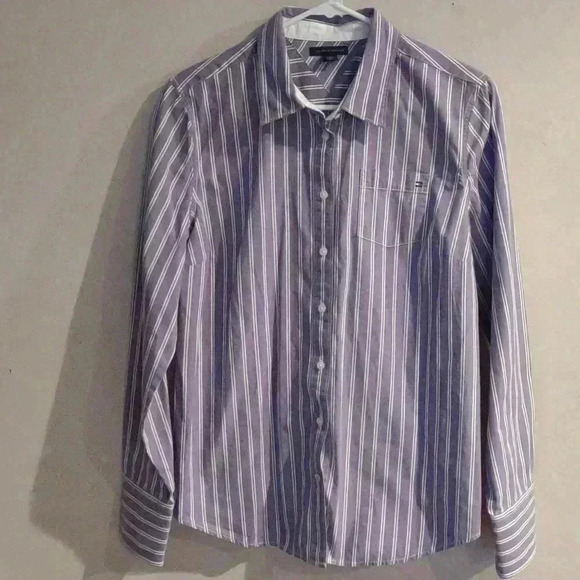 Vintage‎ Tommy Hilfiger Women's Large button down  purple with white stripes - Picture 1 of 6